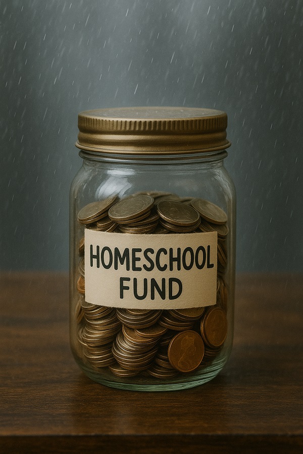 Homeschool Rainy Day Fund jar with money inside